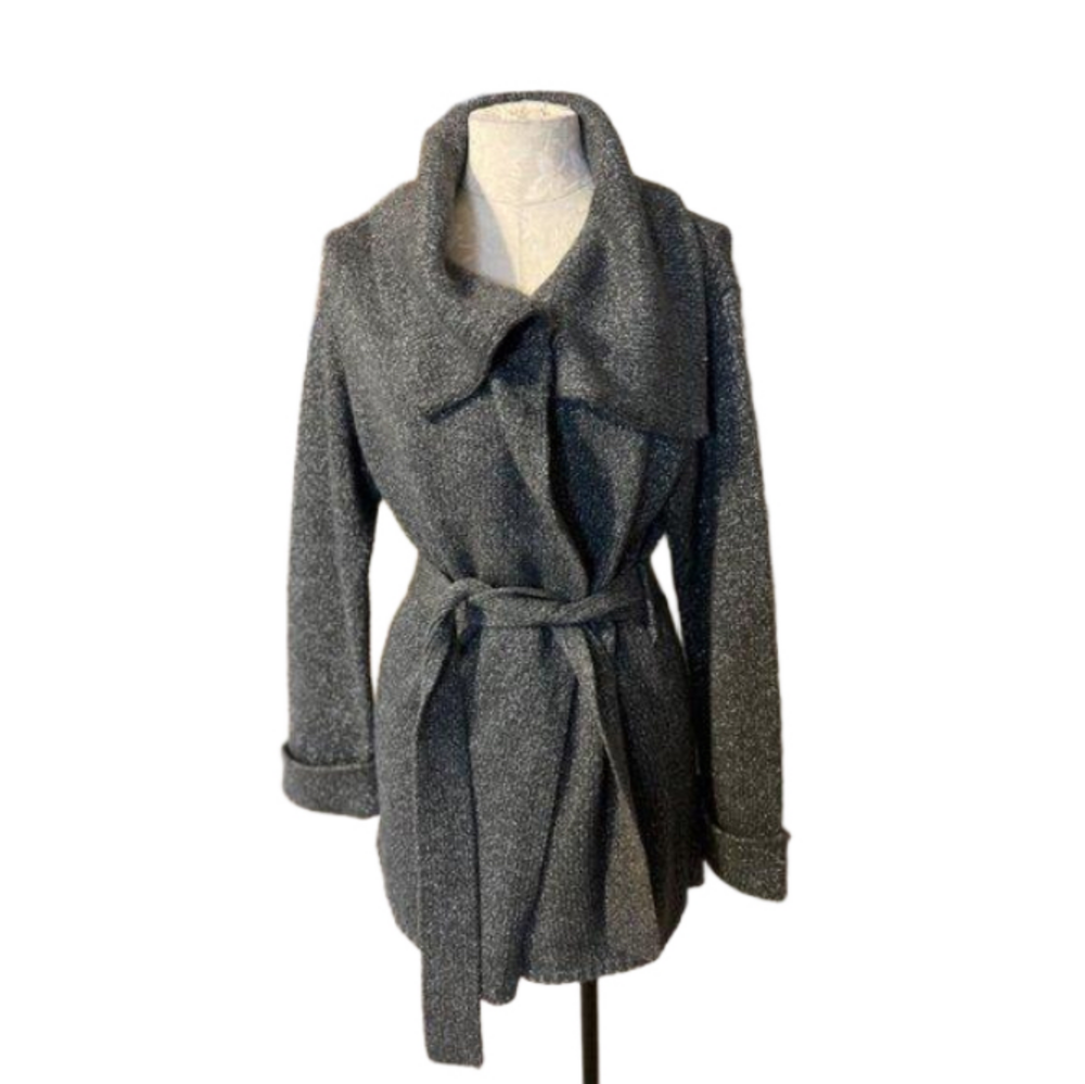 Talbots Charcoal Gray Wrap Wool-Blend Belted Cardigan - Picture 2 of 10